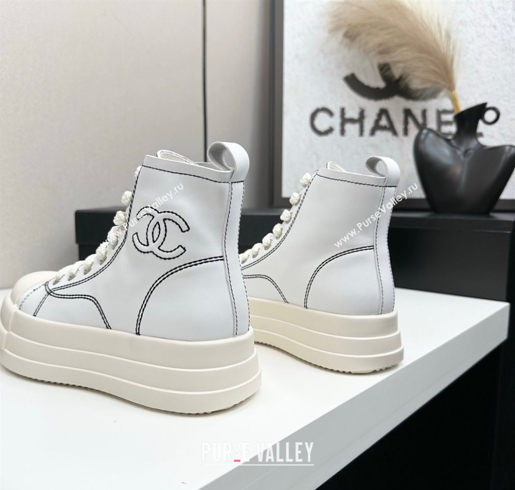 Chanel Calfskin Leather High Top Platform Sneakers White 2025 CH110105 (MD-251101050)