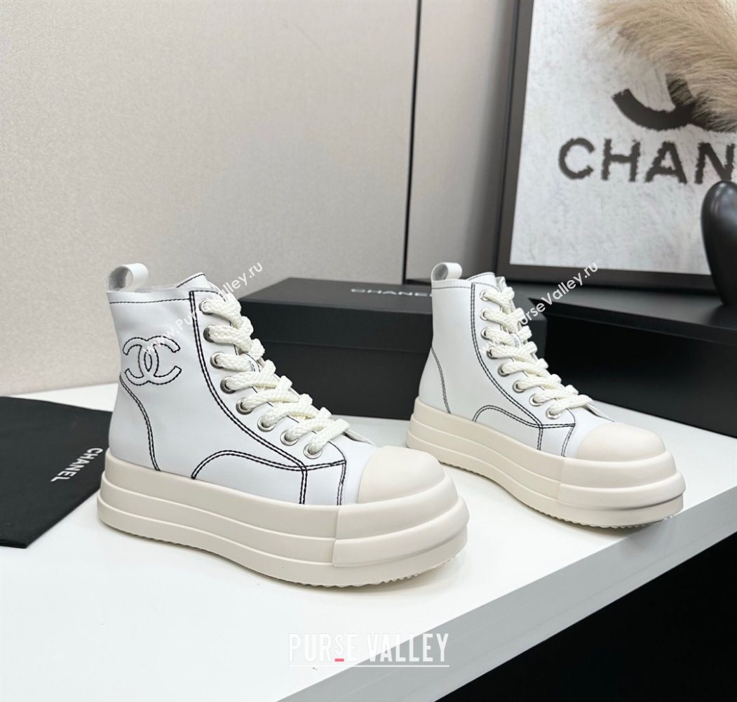 Chanel Calfskin Leather High Top Platform Sneakers White 2025 CH110105 (MD-251101050)