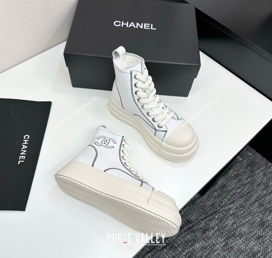 Chanel Calfskin Leather High Top Platform Sneakers White 2025 CH110105 (MD-251101050)