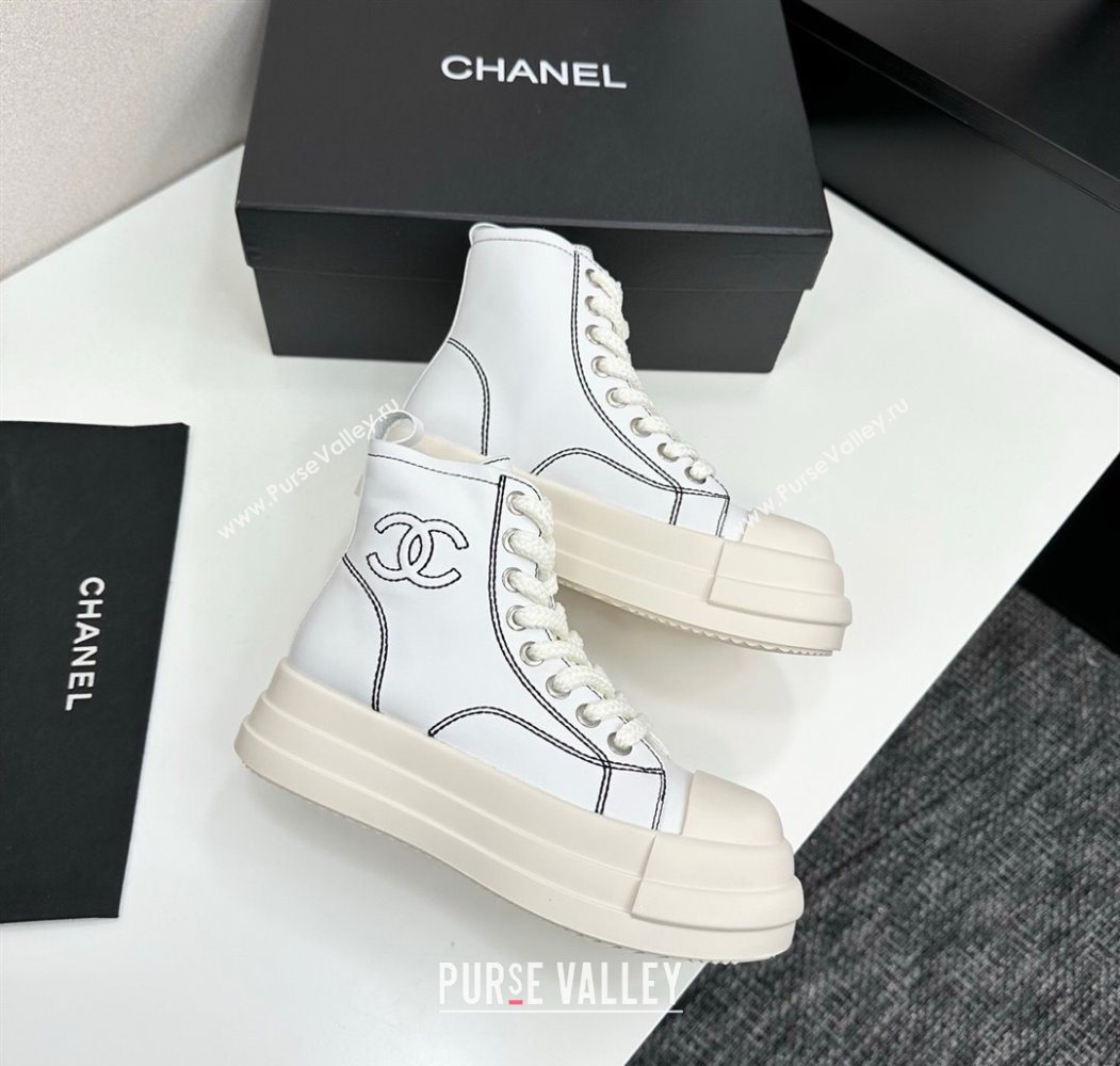 Chanel Calfskin Leather High Top Platform Sneakers White 2025 CH110105 (MD-251101050)