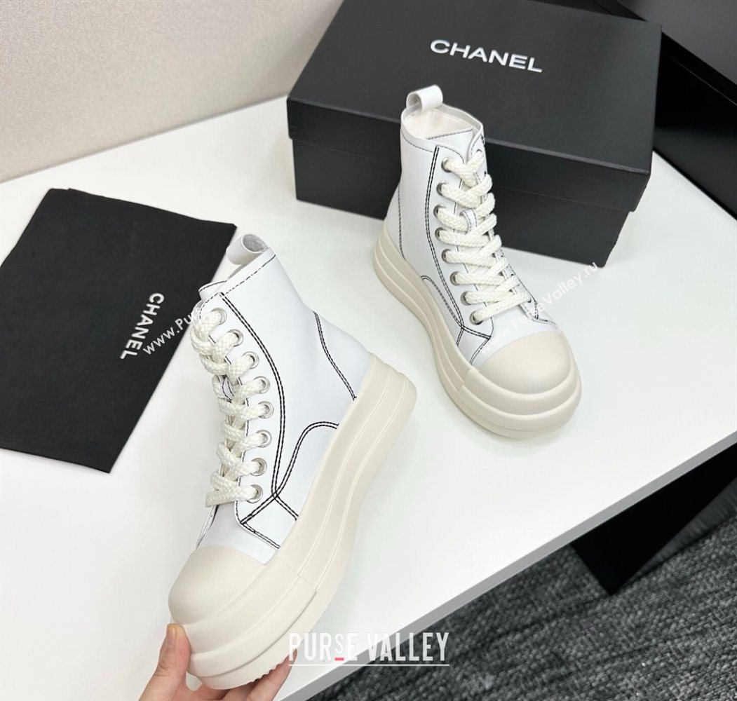 Chanel Calfskin Leather High Top Platform Sneakers White 2025 CH110105 (MD-251101050)