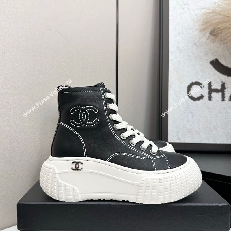 Chanel Calfskin Leather High Top Platform Sneakers Black 2025 CH110106 (MD-251101051)