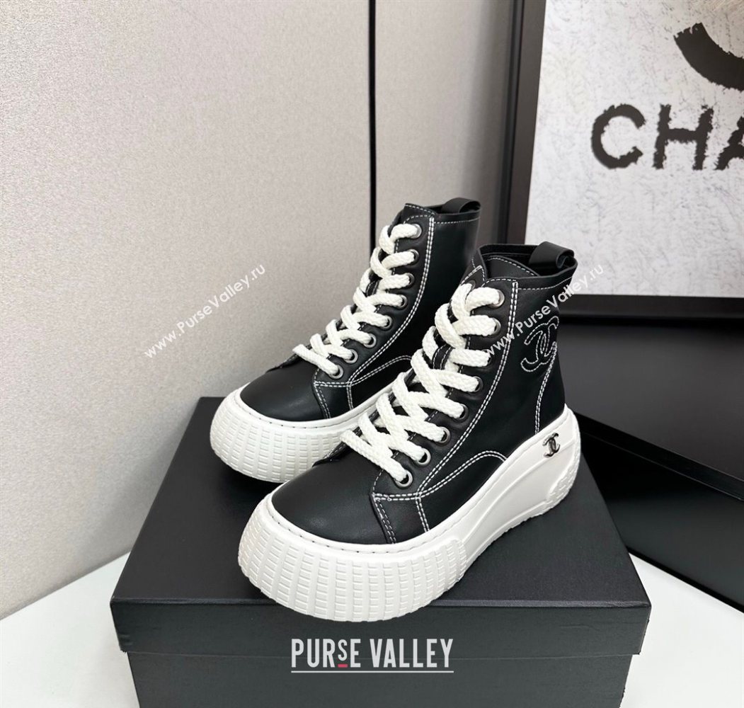 Chanel Calfskin Leather High Top Platform Sneakers Black 2025 CH110106 (MD-251101051)