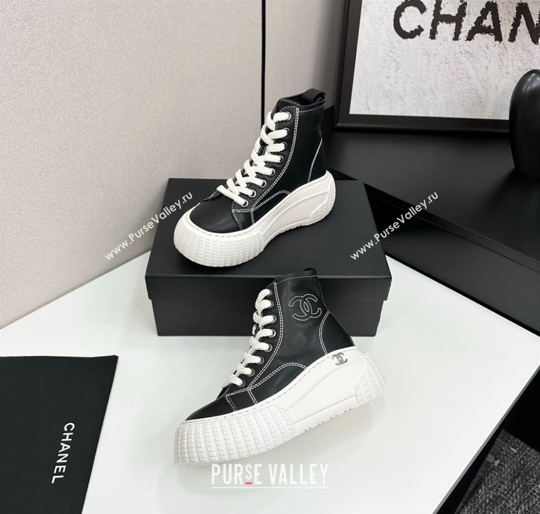 Chanel Calfskin Leather High Top Platform Sneakers Black 2025 CH110106 (MD-251101051)