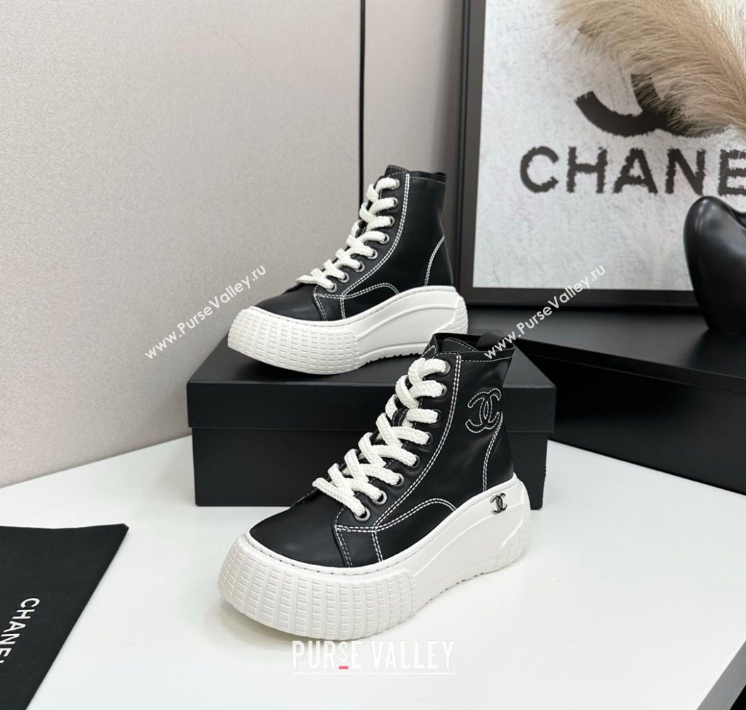 Chanel Calfskin Leather High Top Platform Sneakers Black 2025 CH110106 (MD-251101051)