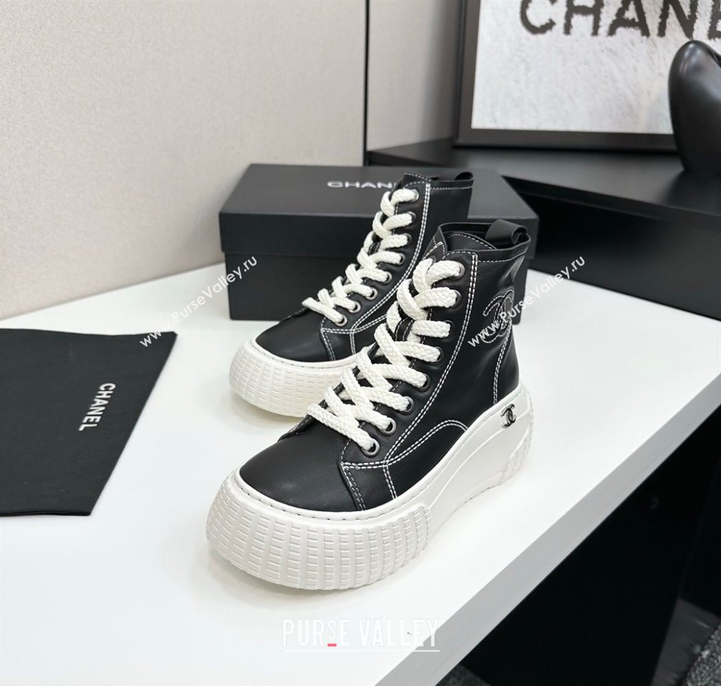 Chanel Calfskin Leather High Top Platform Sneakers Black 2025 CH110106 (MD-251101051)