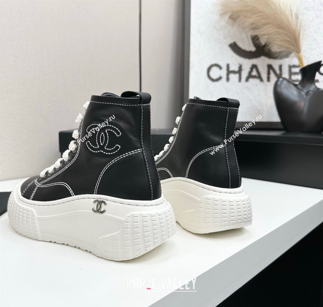 Chanel Calfskin Leather High Top Platform Sneakers Black 2025 CH110106 (MD-251101051)