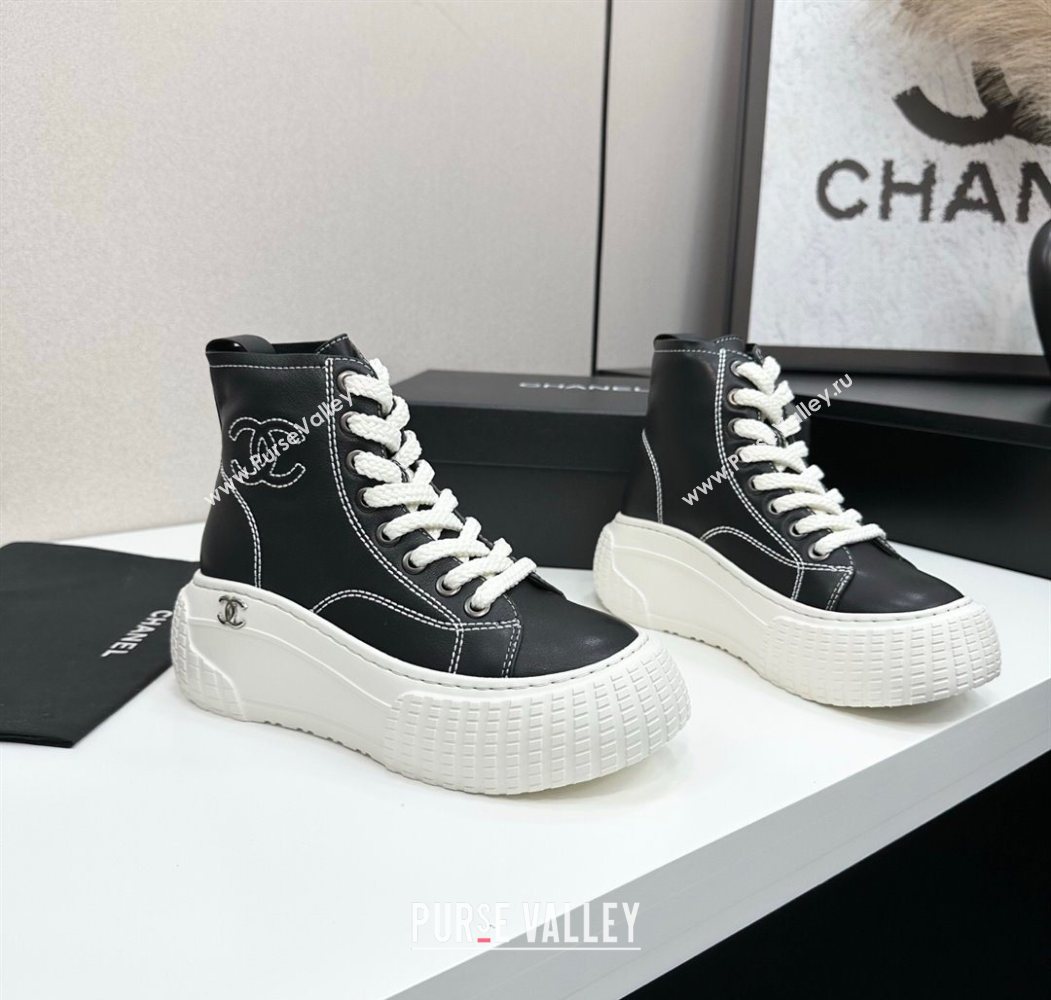 Chanel Calfskin Leather High Top Platform Sneakers Black 2025 CH110106 (MD-251101051)