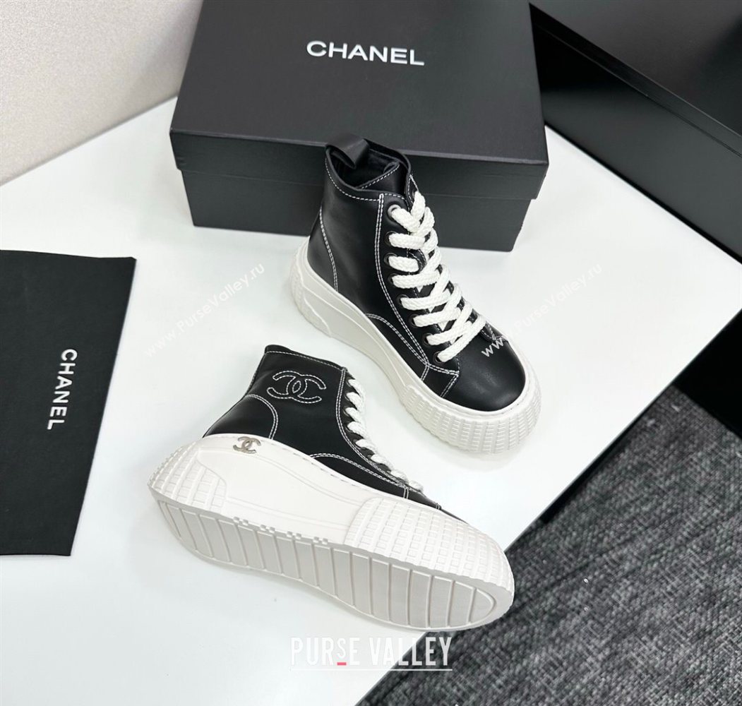 Chanel Calfskin Leather High Top Platform Sneakers Black 2025 CH110106 (MD-251101051)