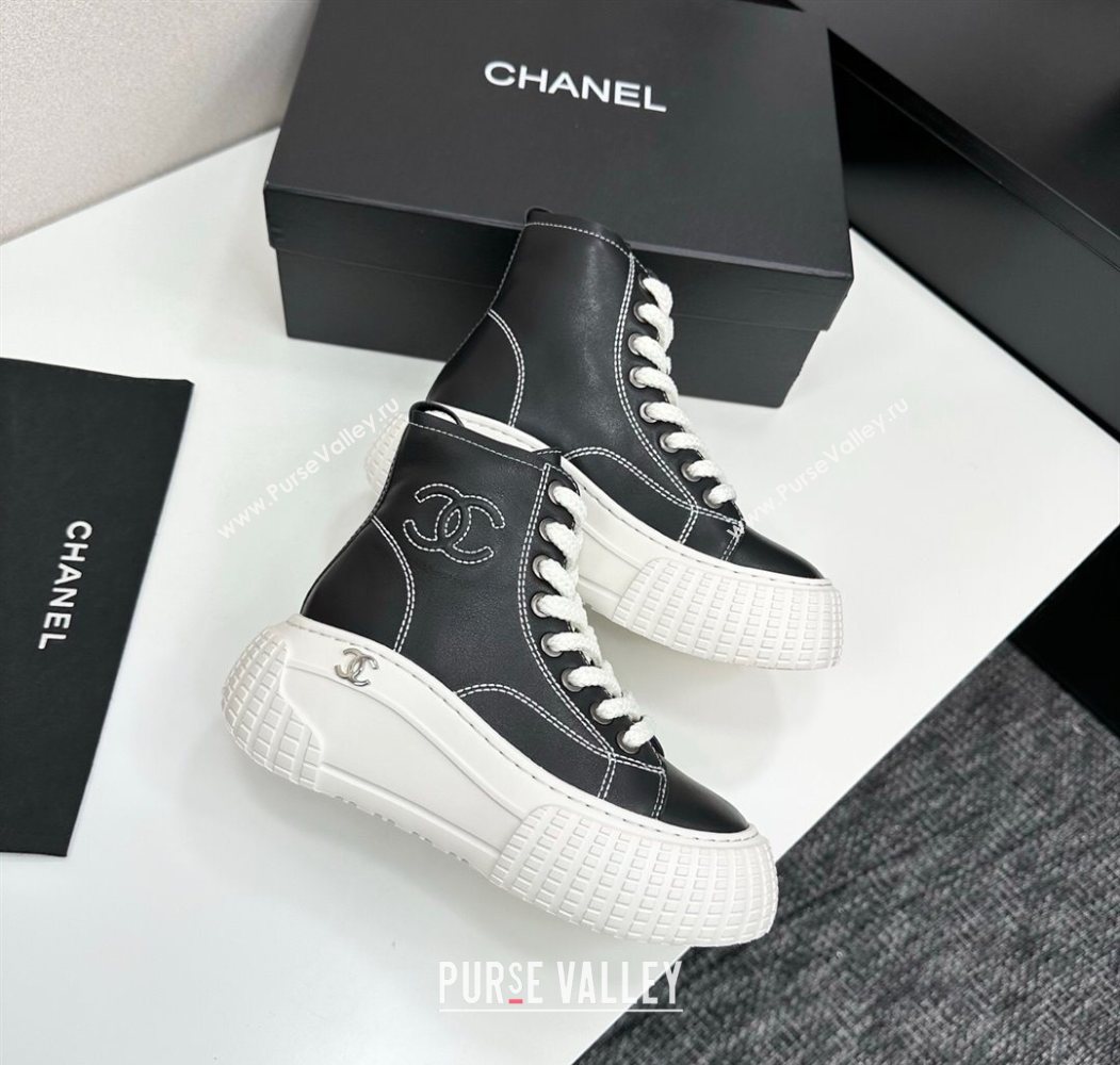 Chanel Calfskin Leather High Top Platform Sneakers Black 2025 CH110106 (MD-251101051)