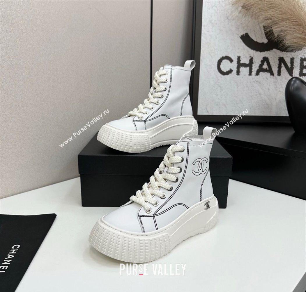 Chanel Calfskin Leather High Top Platform Sneakers White 2025 CH110106 (MD-251101052)
