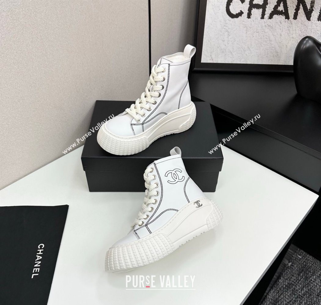 Chanel Calfskin Leather High Top Platform Sneakers White 2025 CH110106 (MD-251101052)