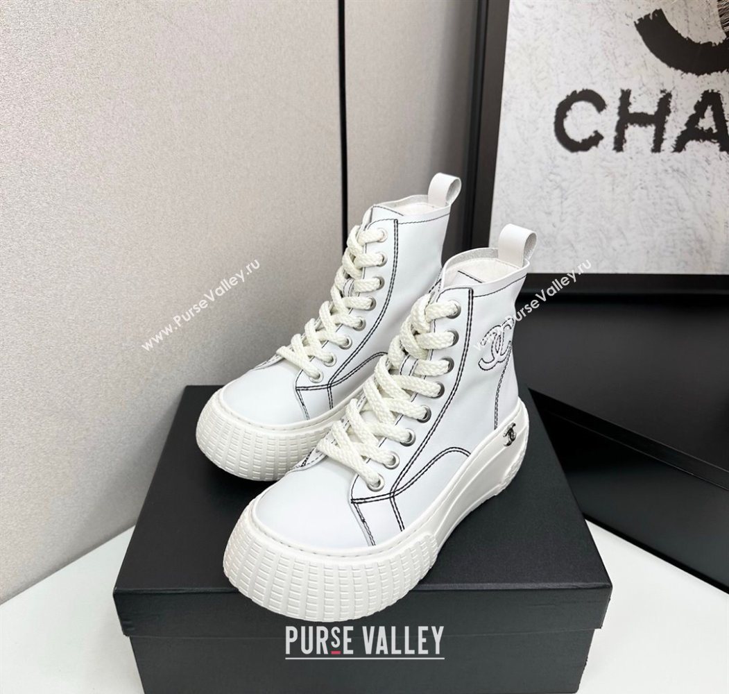 Chanel Calfskin Leather High Top Platform Sneakers White 2025 CH110106 (MD-251101052)