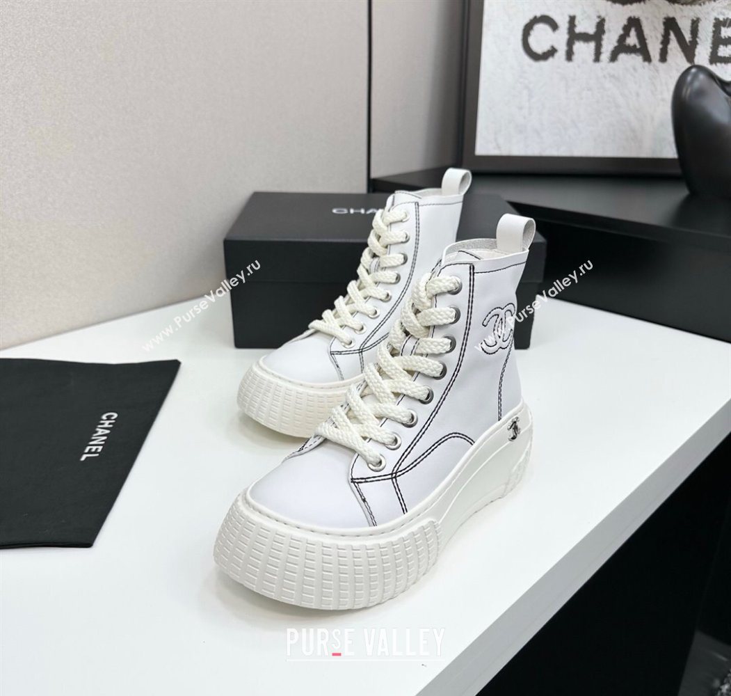 Chanel Calfskin Leather High Top Platform Sneakers White 2025 CH110106 (MD-251101052)