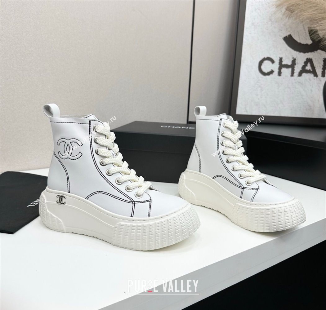 Chanel Calfskin Leather High Top Platform Sneakers White 2025 CH110106 (MD-251101052)
