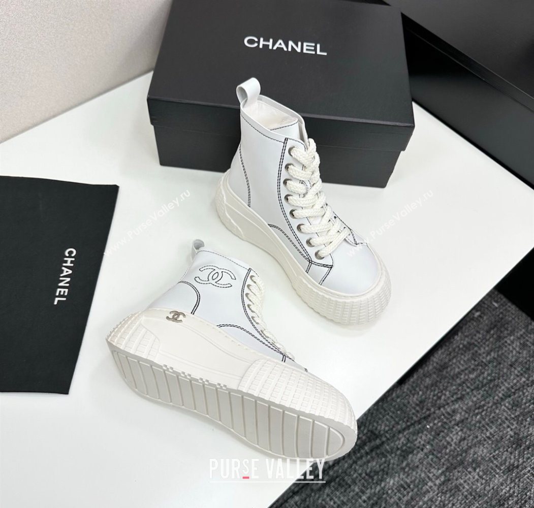 Chanel Calfskin Leather High Top Platform Sneakers White 2025 CH110106 (MD-251101052)