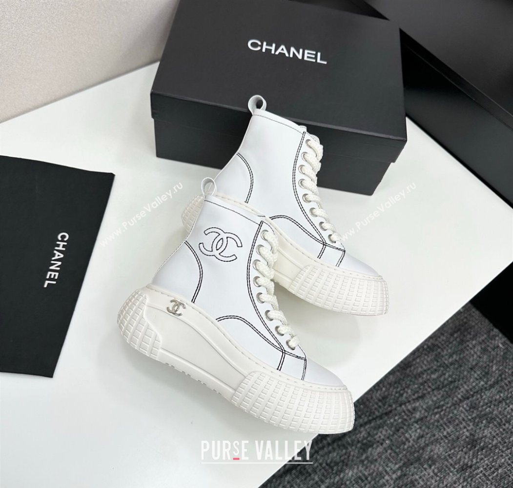 Chanel Calfskin Leather High Top Platform Sneakers White 2025 CH110106 (MD-251101052)
