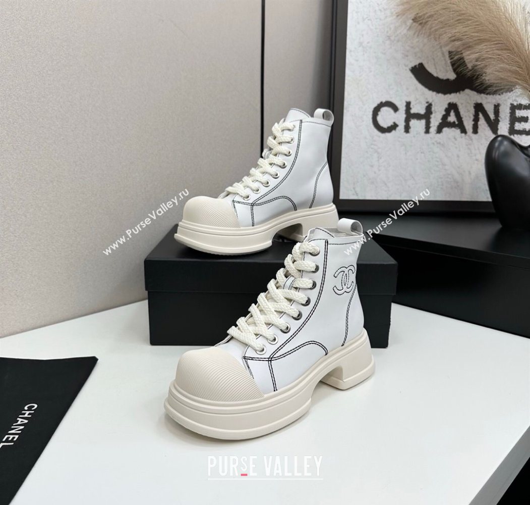 Chanel Calfskin Leather High Top Platform Sneakers White 2025 CH110107 (MD-251101053)