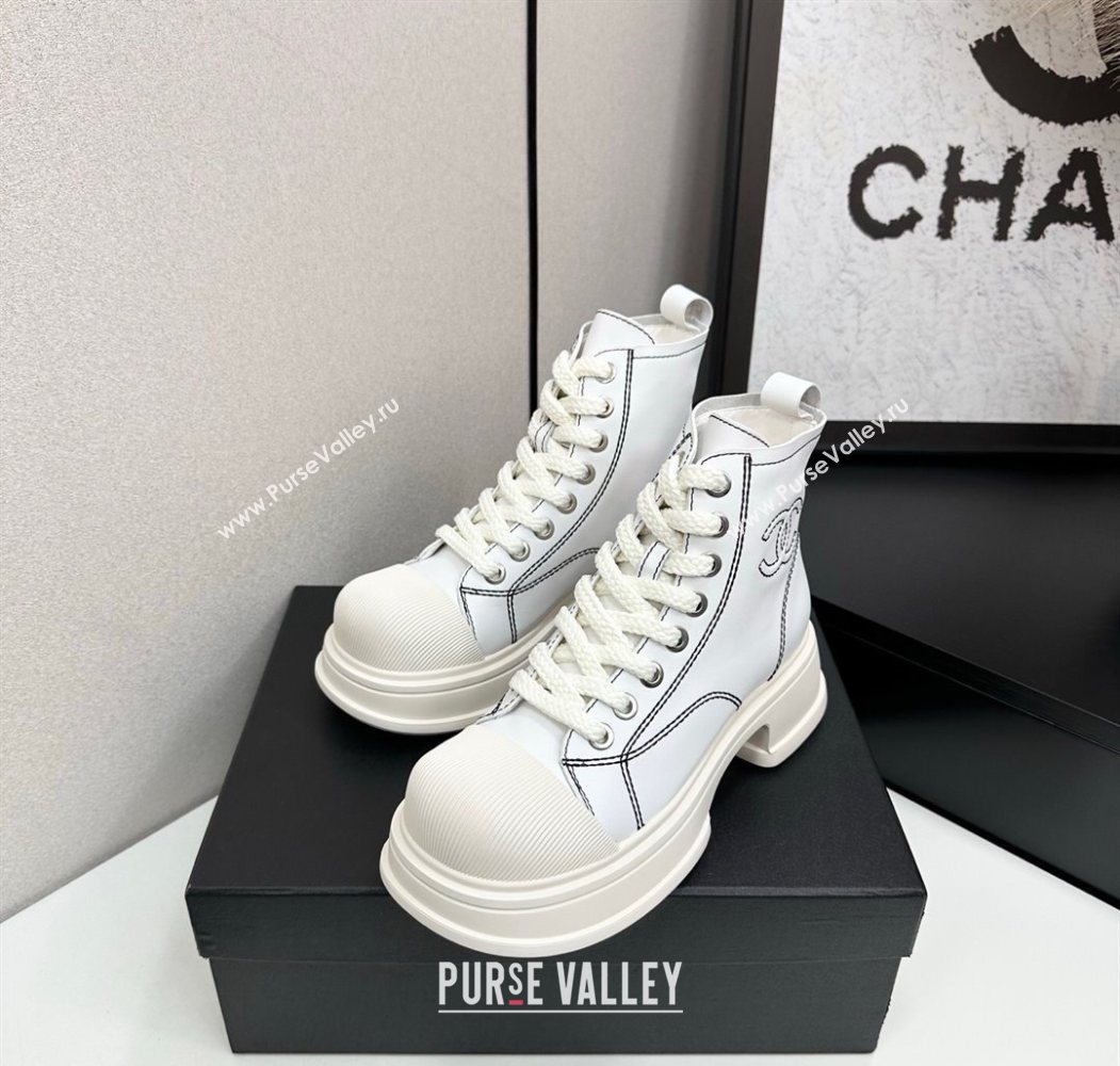 Chanel Calfskin Leather High Top Platform Sneakers White 2025 CH110107 (MD-251101053)