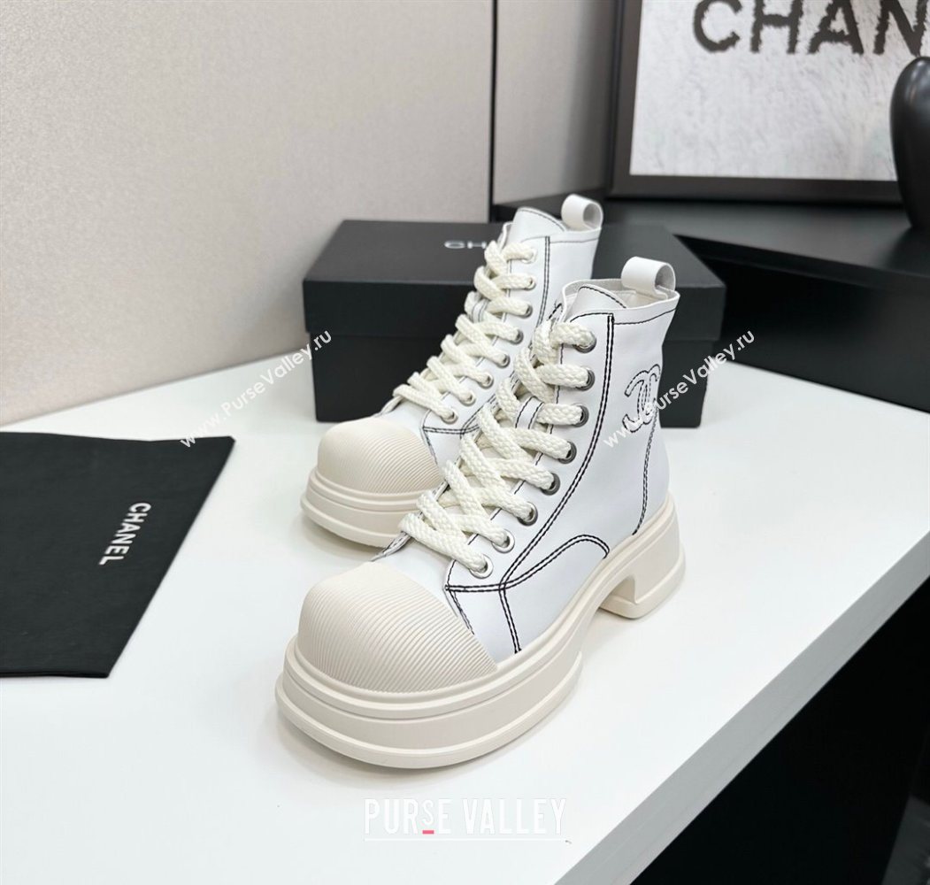 Chanel Calfskin Leather High Top Platform Sneakers White 2025 CH110107 (MD-251101053)