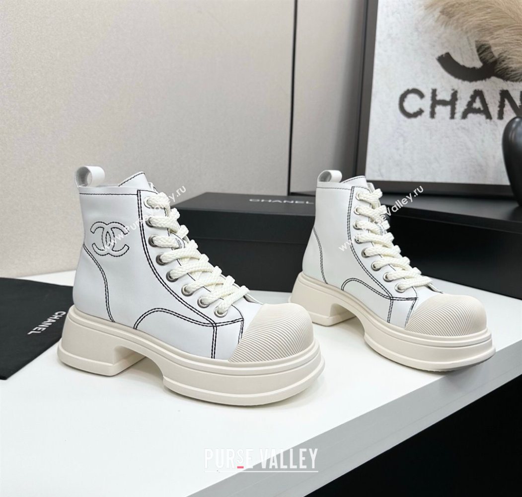 Chanel Calfskin Leather High Top Platform Sneakers White 2025 CH110107 (MD-251101053)