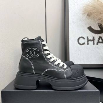 Chanel Calfskin Leather High Top Platform Sneakers Black 2025 CH110107 (MD-251101054)