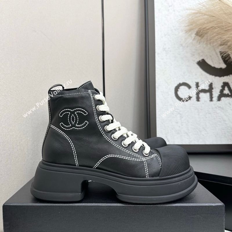 Chanel Calfskin Leather High Top Platform Sneakers Black 2025 CH110107 (MD-251101054)