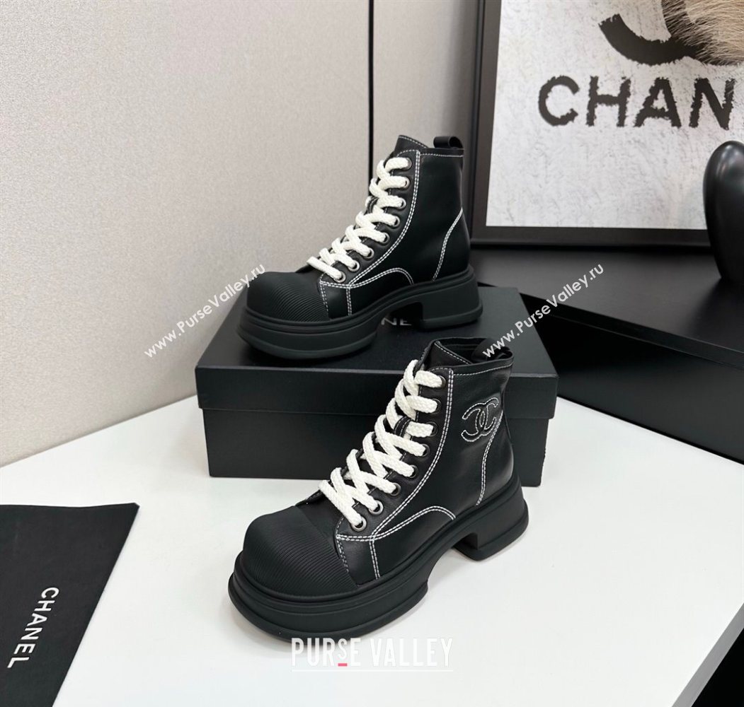 Chanel Calfskin Leather High Top Platform Sneakers Black 2025 CH110107 (MD-251101054)