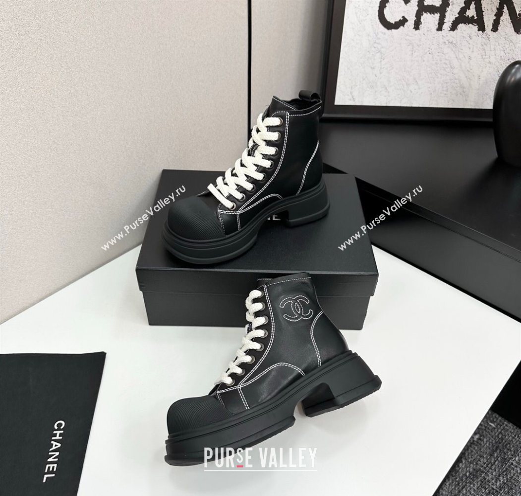 Chanel Calfskin Leather High Top Platform Sneakers Black 2025 CH110107 (MD-251101054)