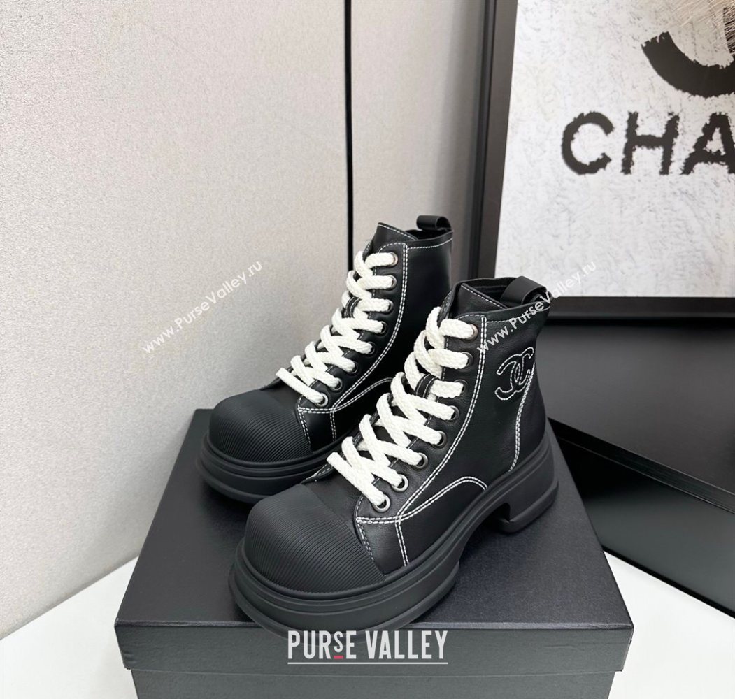 Chanel Calfskin Leather High Top Platform Sneakers Black 2025 CH110107 (MD-251101054)
