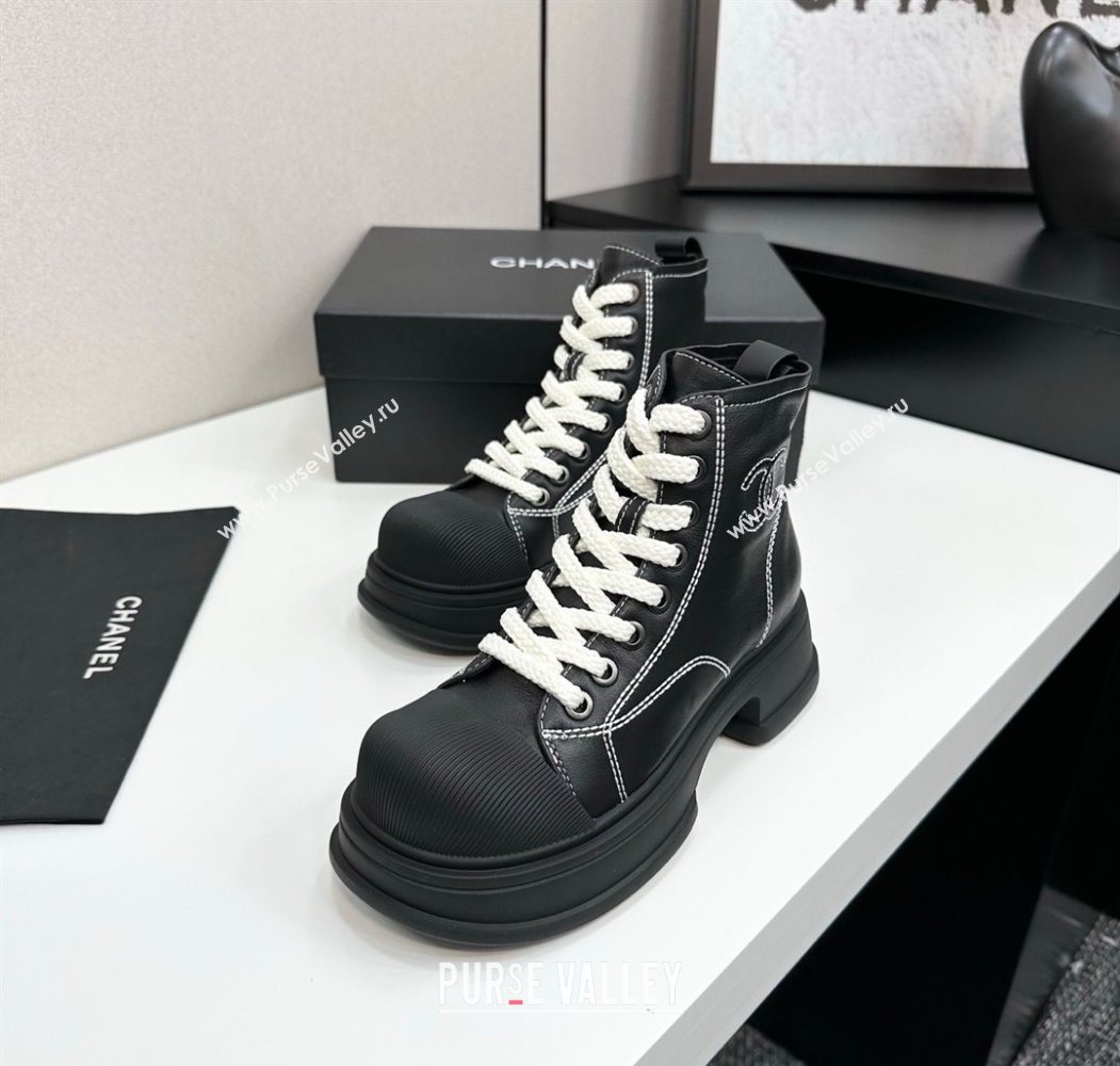 Chanel Calfskin Leather High Top Platform Sneakers Black 2025 CH110107 (MD-251101054)