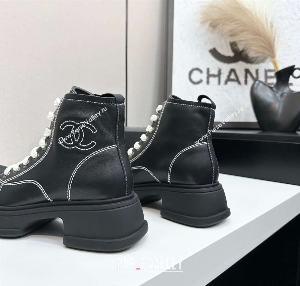 Chanel Calfskin Leather High Top Platform Sneakers Black 2025 CH110107 (MD-251101054)