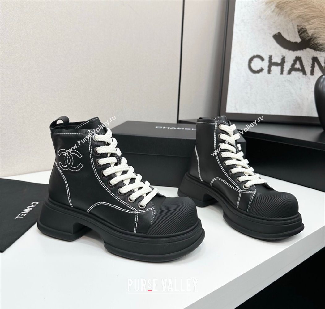 Chanel Calfskin Leather High Top Platform Sneakers Black 2025 CH110107 (MD-251101054)