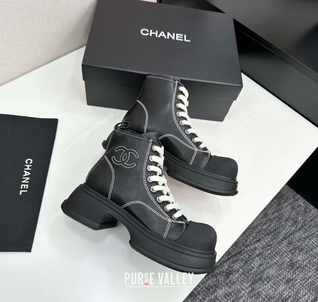 Chanel Calfskin Leather High Top Platform Sneakers Black 2025 CH110107 (MD-251101054)