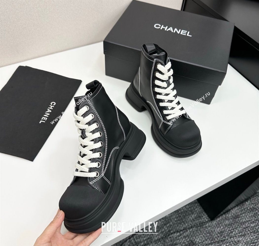 Chanel Calfskin Leather High Top Platform Sneakers Black 2025 CH110107 (MD-251101054)