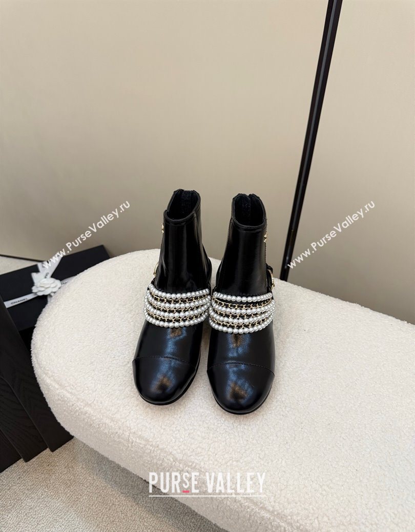 Chanel Patent Leather Ankle Boots with Pearls Black 2025 CH110408 (MD-251104045)