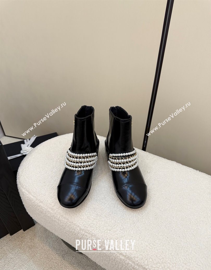 Chanel Patent Leather Ankle Boots with Pearls Black 2025 CH110408 (MD-251104045)