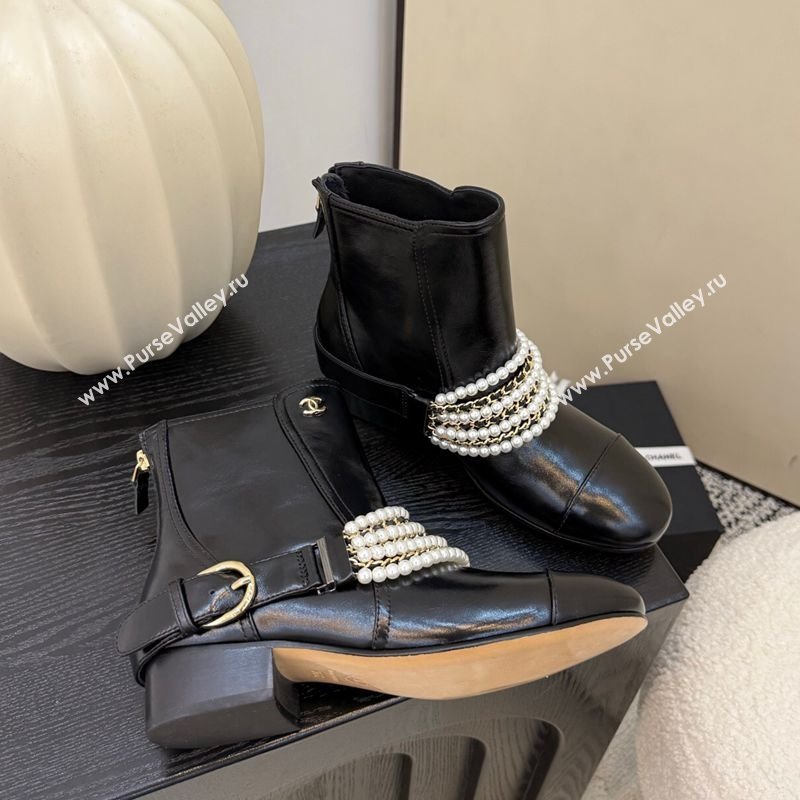 Chanel Patent Leather Ankle Boots with Pearls Black 2025 CH110408 (MD-251104045)
