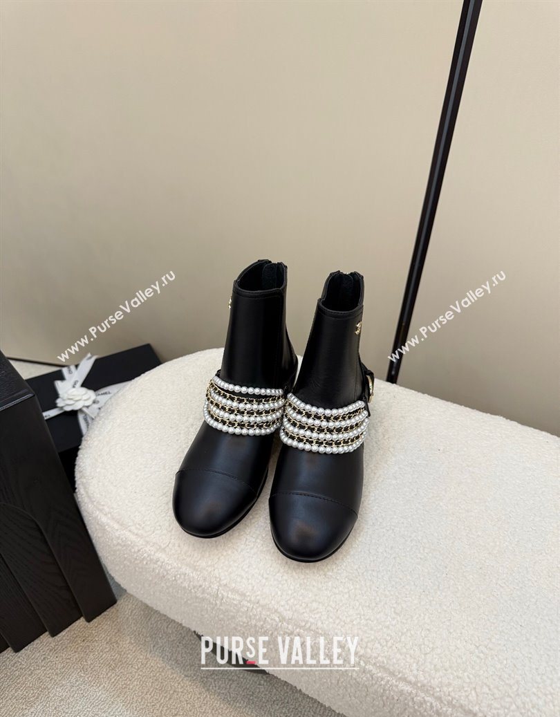 Chanel Calfskin Leather Ankle Boots with Pearls Black 2025 CH110408 (MD-251104046)