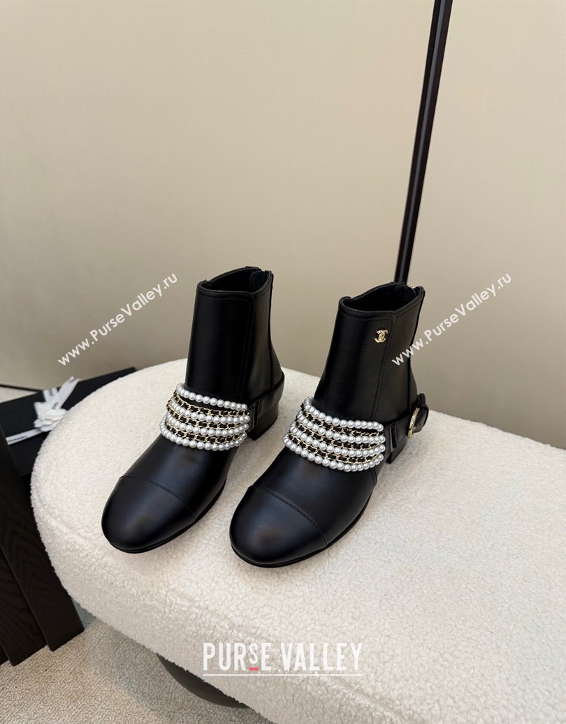 Chanel Calfskin Leather Ankle Boots with Pearls Black 2025 CH110408 (MD-251104046)