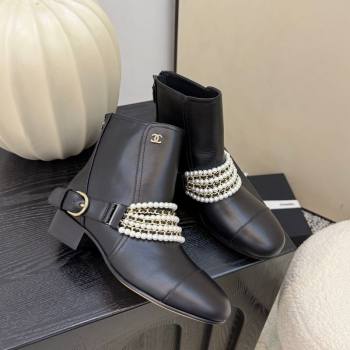Chanel Calfskin Leather Ankle Boots with Pearls Black 2025 CH110408 (MD-251104046)