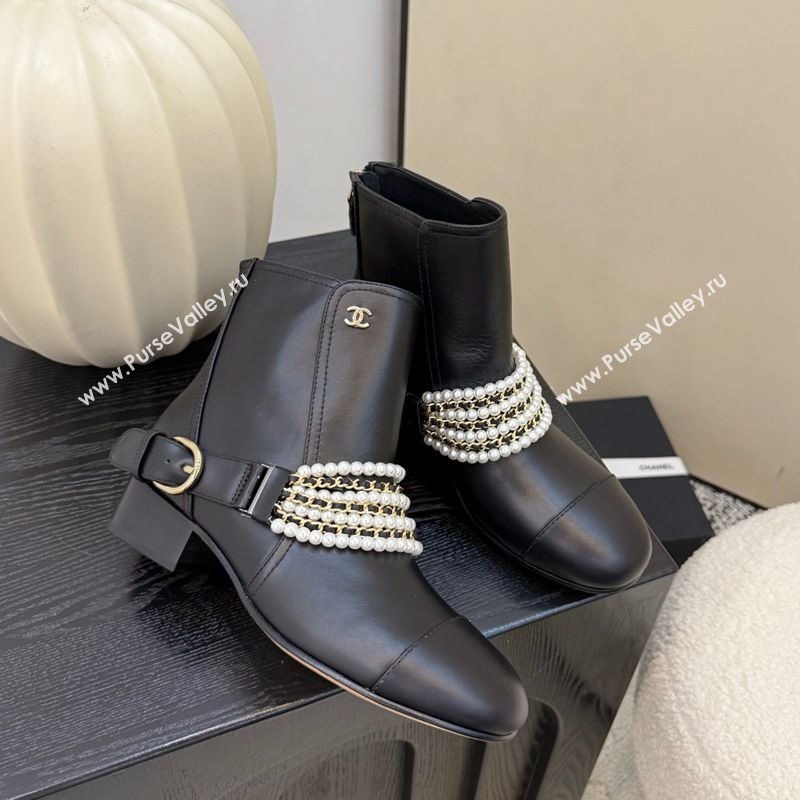 Chanel Calfskin Leather Ankle Boots with Pearls Black 2025 CH110408 (MD-251104046)