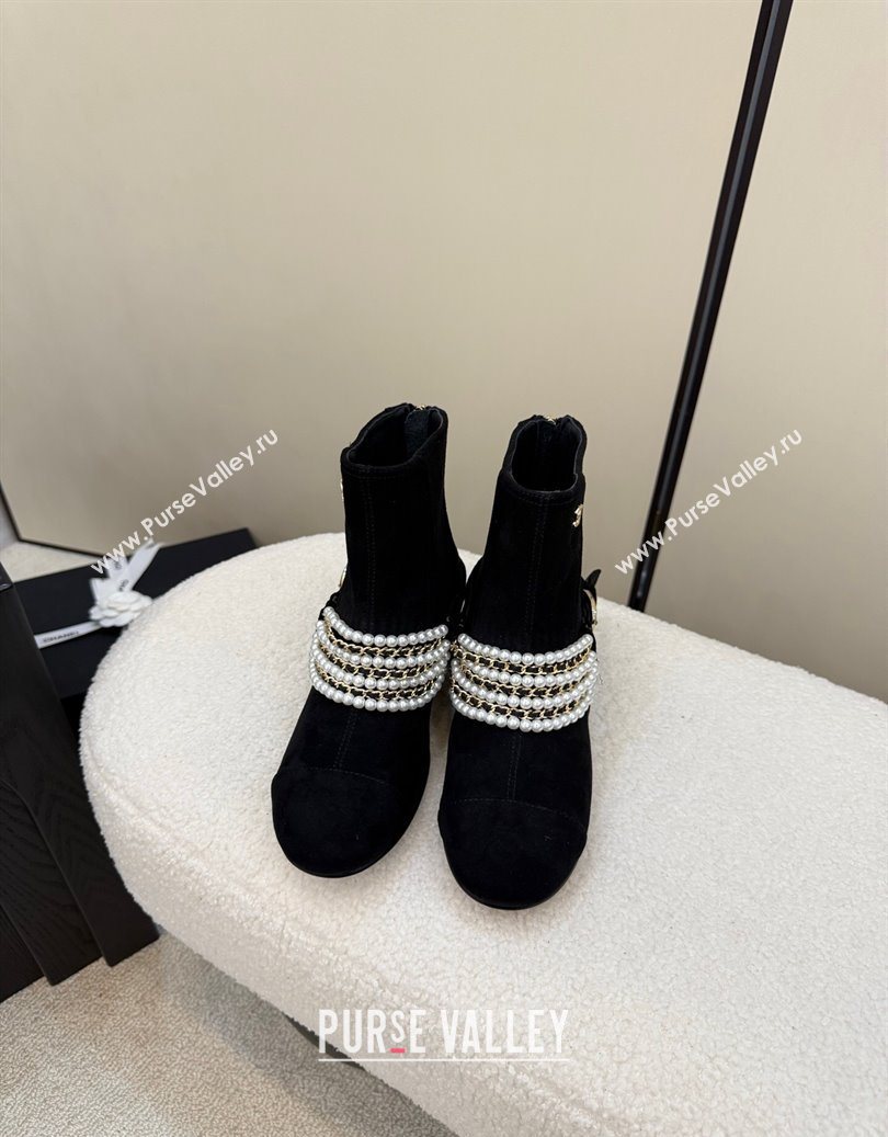 Chanel Suede Ankle Boots with Pearls Black 2025 CH110408 (MD-251104047)