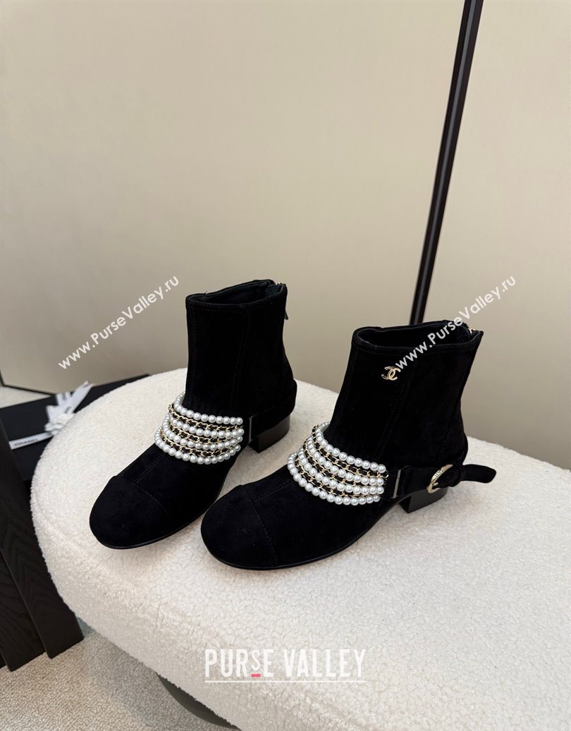 Chanel Suede Ankle Boots with Pearls Black 2025 CH110408 (MD-251104047)
