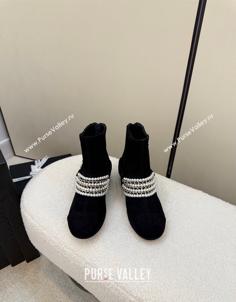 Chanel Suede Ankle Boots with Pearls Black 2025 CH110408 (MD-251104047)