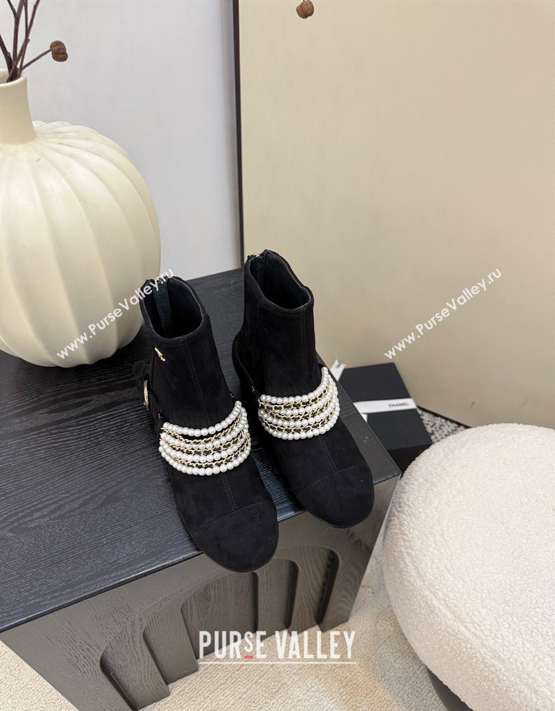 Chanel Suede Ankle Boots with Pearls Black 2025 CH110408 (MD-251104047)