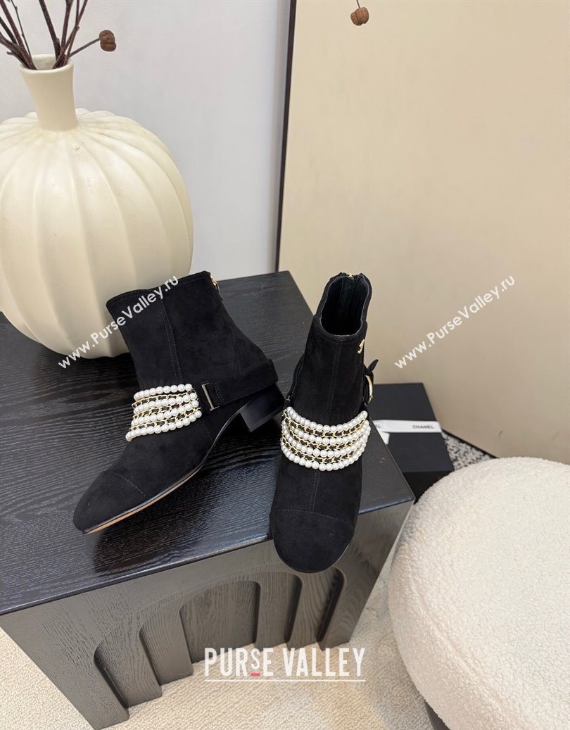 Chanel Suede Ankle Boots with Pearls Black 2025 CH110408 (MD-251104047)