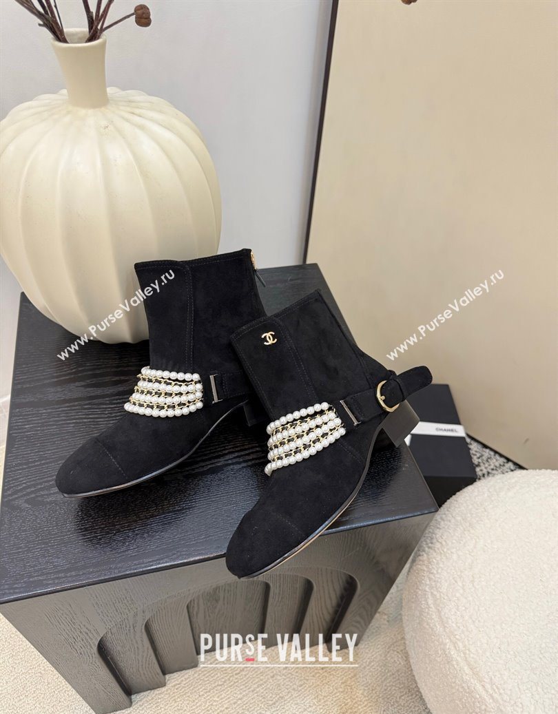 Chanel Suede Ankle Boots with Pearls Black 2025 CH110408 (MD-251104047)