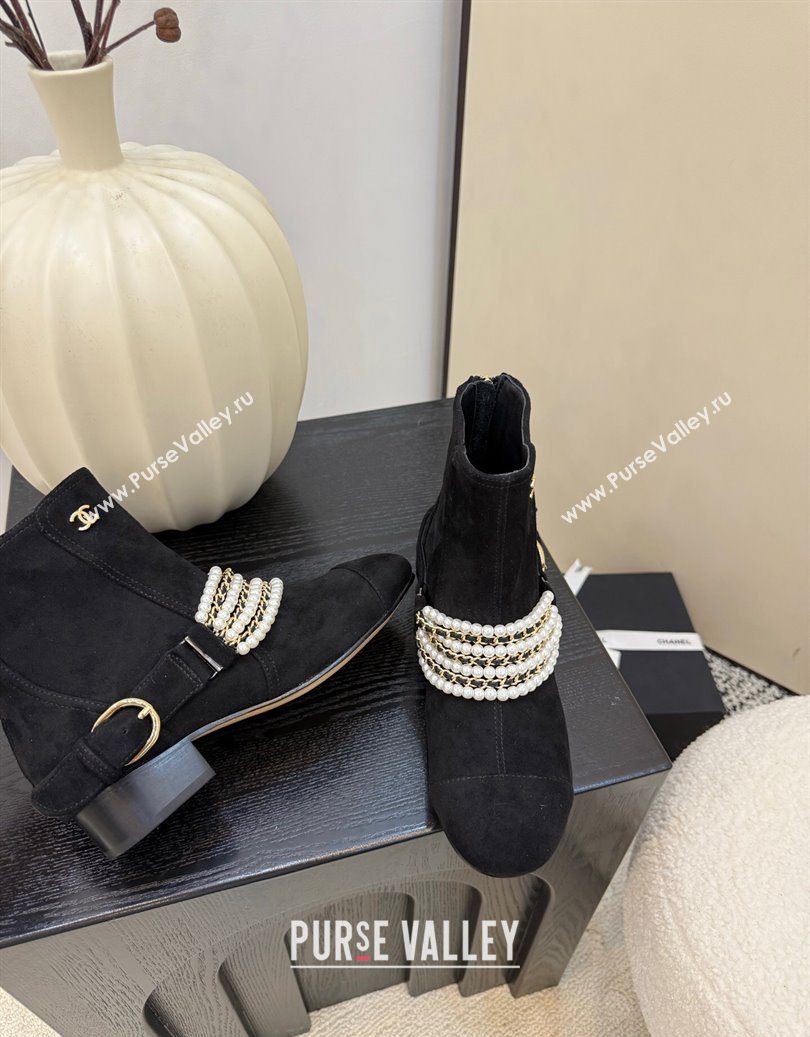 Chanel Suede Ankle Boots with Pearls Black 2025 CH110408 (MD-251104047)