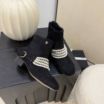 Chanel Suede Ankle Boots with Pearls Black 2025 CH110408 (MD-251104047)
